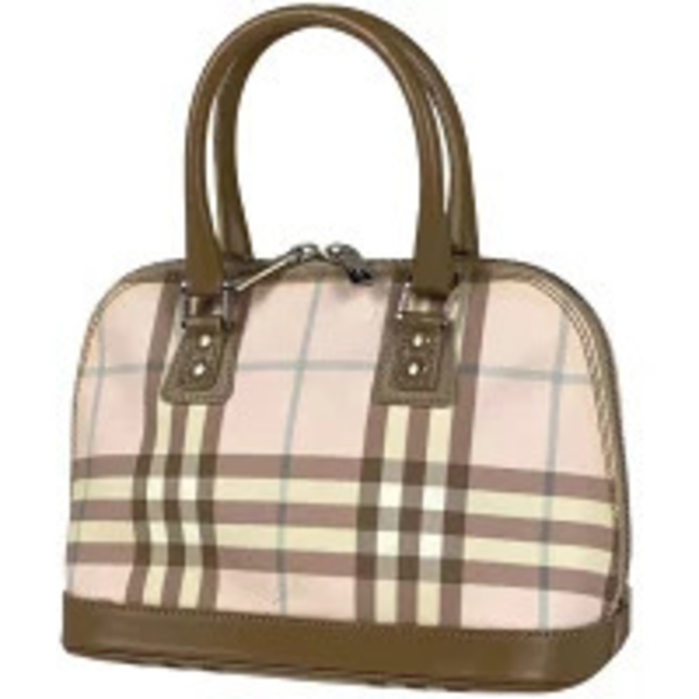 Burberry Check 2way Shoulder Bag Canvas Pink Brown